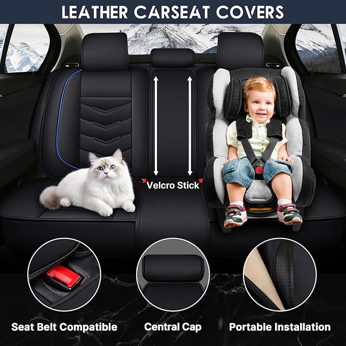 Car Seat Cover for Chevrolet Camaro 2000-2024, Durable Wear Resistant Waterproof Vehicle Cushion Cover, Breathable No Odor Premium Leather Vehicle Seat Covers.(Luxury,Black Blue)