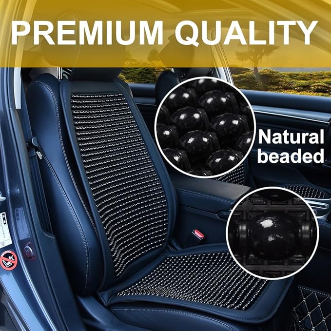 Blueshyhall Cooling Wooden Beaded Car Seat Cover Comfortable Massage Support Cushion for SUV Auto Office Home Seat Chair Black, 1 Pcs