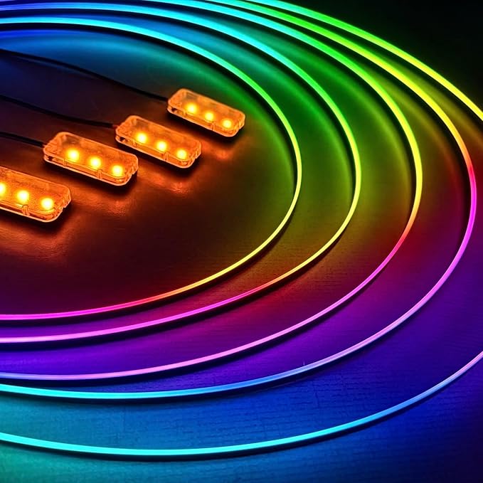 KENANEK 55.12inch Acrylic LED Lights for Car– 8 Dreamcolor Interior Car LED Strip Light, APP/Remote/Control Box, Music Sync, Dual USB Cigarette Lighter, Universal Fit for Car/SUV/Truck