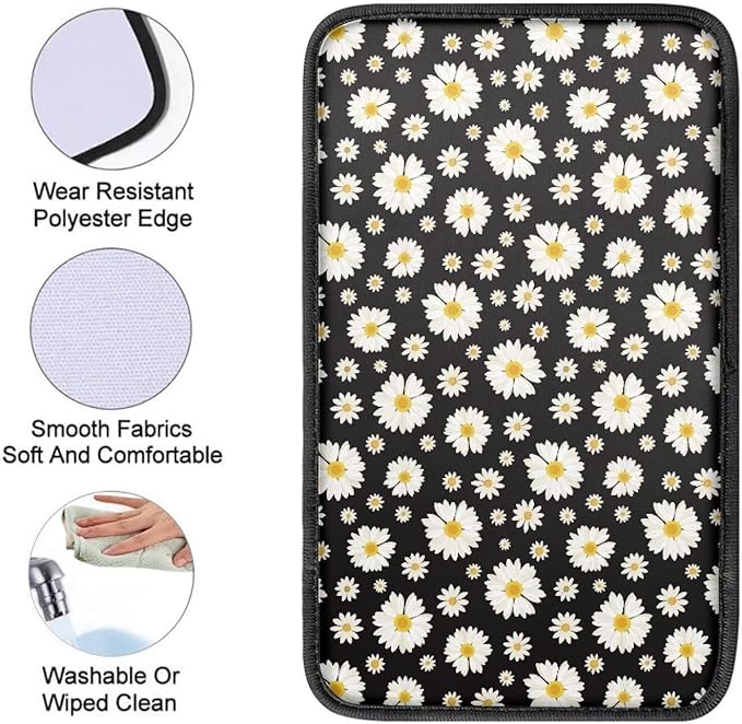 Car Center Console Mats, Daisy Car Armrest Pad Protector Gifts for Women, Universal Dustproof Armrest Decor Cushion for Cars & SUVs