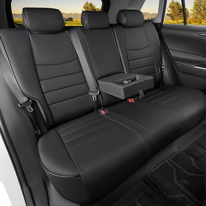HKZ Fit RAV4 Hybrid Car Seat Covers Set for 2019 2020 2021 2022 2023 2024 2025 Toyota RAV4 Hybrid Model Only LE,XLE,Limited,Woodland Edition,XLE Premium- 5 Seats Full Set Leather(Black)