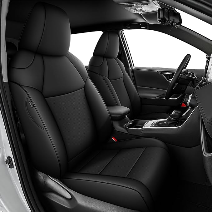 AOMSAZTO Custom Fit Seat Covers for Toyota RAV4 2019 2020 2021 2022 2023 2024 2025 LE XLE XLE Premium Limited, Custom Fit Full Set Faux Leather Black
