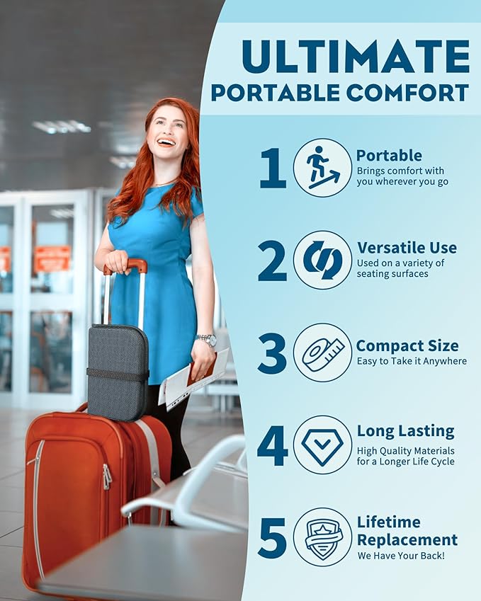 Gel Seat Cushion, Portable Travel Cushion for Long Sitting, Thick & Foldable, 14.5" x 10.5" Large Size Chair Seat Cushion for Office Chair Car Wheelchair, Relief Sciatica Coccyx Pain