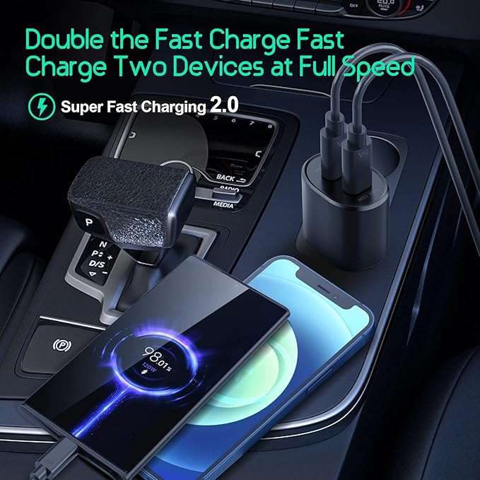 Samsung Super Fast Dual Car Charger (45W+15W) with Super Fast Charging Cable for Samsung Galaxy S26 S25 S24 S22 S21 S20 Ultra Plus Note 10+,Pixel,Note 20,PPS Car Charger