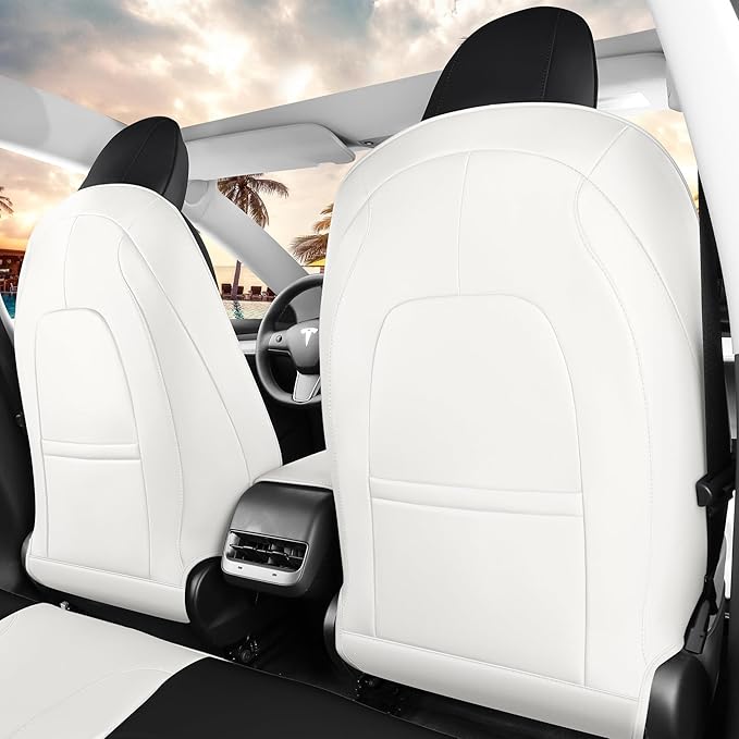 Car Seat Cover for Tesla Mdel 3 2017-2023 Custom Fit Tesla Seat Cover Full Set Leather Car Interior Seat Airbag Compatible Cushion Cover (White+Black-Model 3)