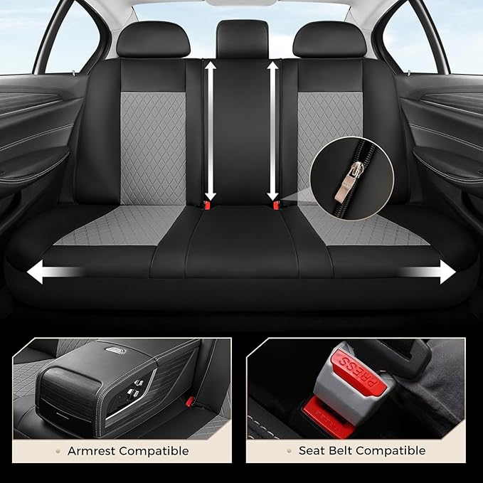 Coverado Car Seat Covers, 5 Seats Front and Rear Seat Covers for Cars, Leather Seat Covers Waterproof Car Seat Protectors, Automotive Seat Cushions Universal for Most Sedan, SUV, Truck, Black & Gray