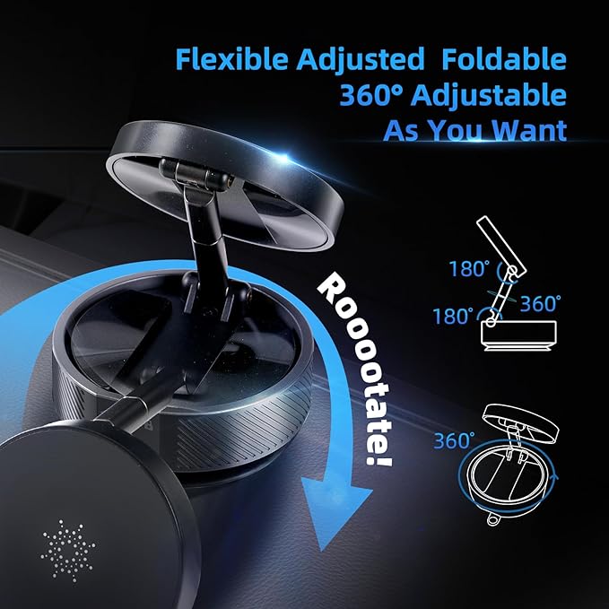 Vacuum Magnetic Car Phone Holder,360° Adjustable Vacuum Suction Cup Phone Mount for MagSafe Cell Phone Holders for Your Car/Gym/Mirror Mount for iPhone & Android
