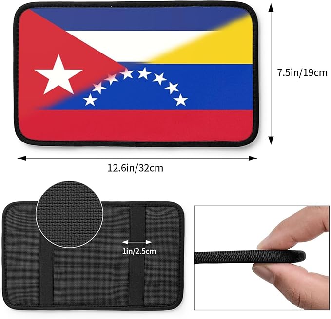 Venezuela Venezuelan Cuba Cuban Flag Auto Center Console Armrest Cover Car Handrail Box Cushion Pad Mat Universal Fit Most Vehicle Sedan Truck SUV Soft Comfort Decor Accessories
