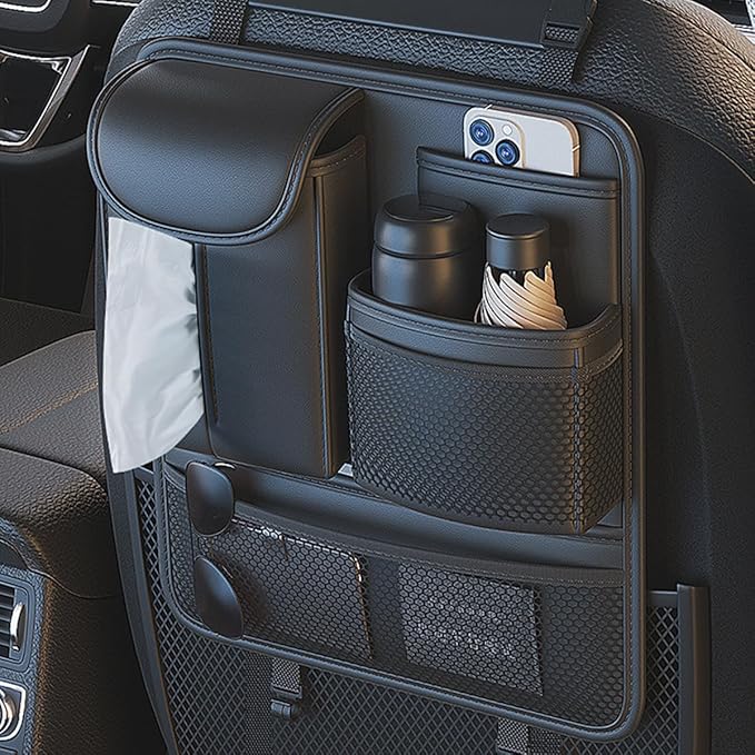 Backseat Car Organizer,5 Storage Pocketscar Seat Organizer,Car Storage Organizer with Foldable Food Tray,Car Seat Back Protectors Kick Mats Travel Accessories