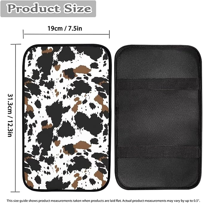 Automotive Center Console Armrest Cover, Cow Print Universal Armrest Box Protector with Elastic Bands,Car Interior Decor,Easy to Install