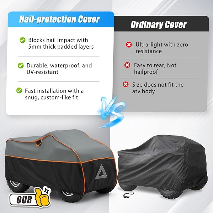ATV Cover for Hail Protection, 96 Inch Heavy Duty 4 Wheeler Quad Cover, All-Weather Protection, Compatible with Polaris,Honda,Yamaha,Canam,Kawasaki,Suzuki, 96''Lx 50''Wx 48''H