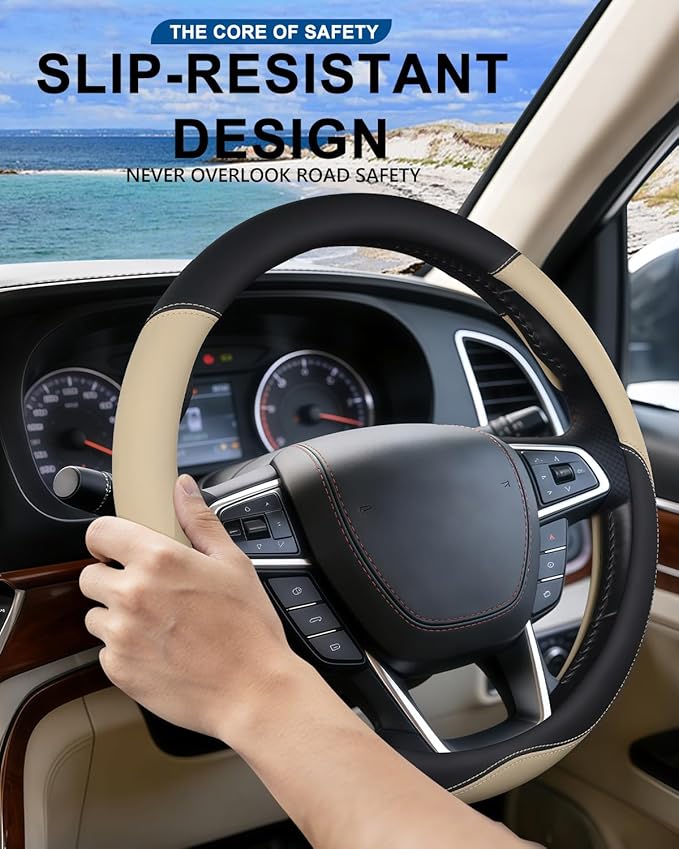 Heavy-Duty Steering Wheel Cover for RV Trucks & Campers - Non Slip Covers, Steering Wheel Grip for Motorhomes & Recreational Vehicles, Fits Oversized 15.5-16 Inch Wheels (Beige)