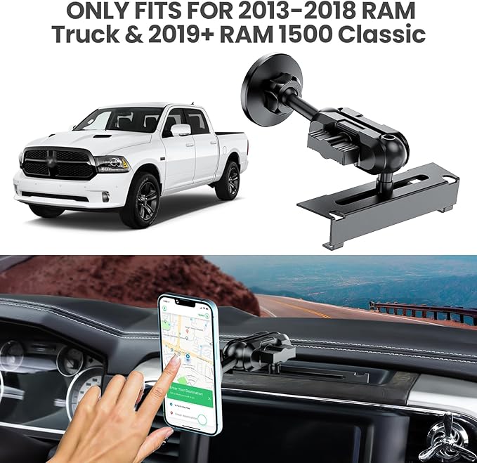 Metal Magnetic Phone Mount for 2013-2018 RAM 1500/2500/3500 & 2019+ RAM Classic, OEM Holes Screws Install Super Stable for Off Road Bumpy Road Dodge 1500 Phone Holder Cool Ram Accessory