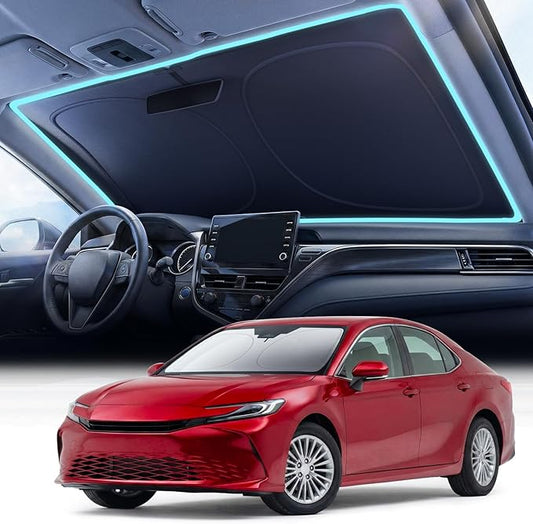 2026 Upgraded Nmoiss Car Windshield Sun Shade [Dot Matrix Reflective Coating] Extended Edge No Light Leakage Design Cooling Protect Car Interior from UV Damage Small