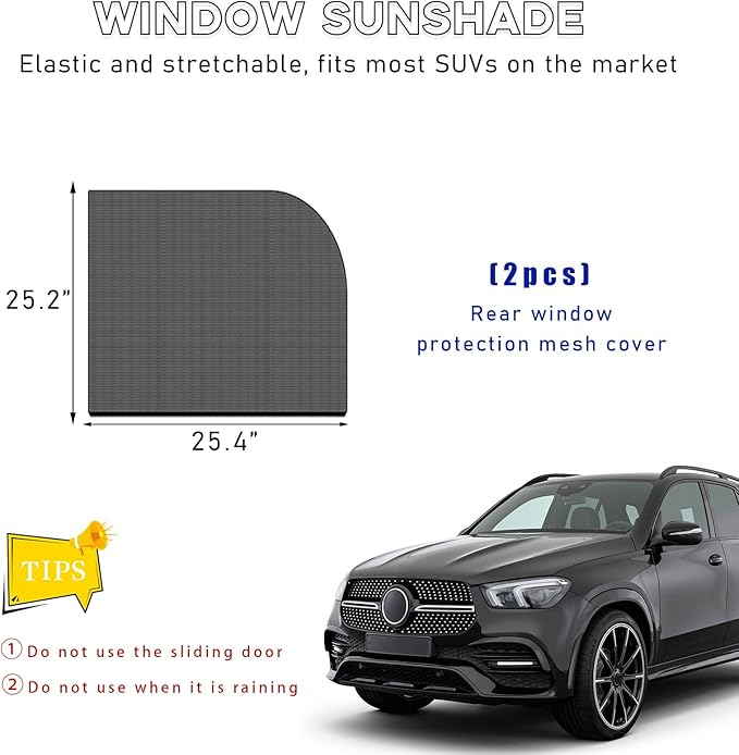 2 PCS Car Window Shades, Auto Front Rear Side Window Sun Shades for Block Heat & UV Protection, Breathable Mesh Baby Window Screen Covers, Universal Car Accessories (SUV Back)