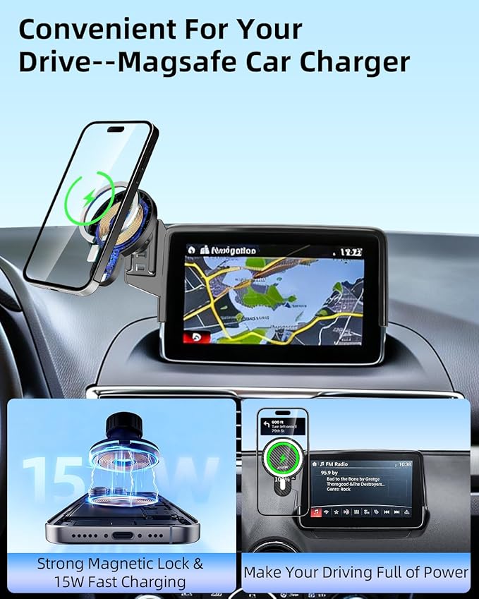 PZK Car Phone Mount for Mazda CX-3 2016-2021 /Mazda 3 2014-2016 /MX-5 Miata 2016-2023 Accessories 7-Inch Screen Magnetic 15W Fast Wireless Charger Phone Cradles Car Phone Holder Not Affect Vent