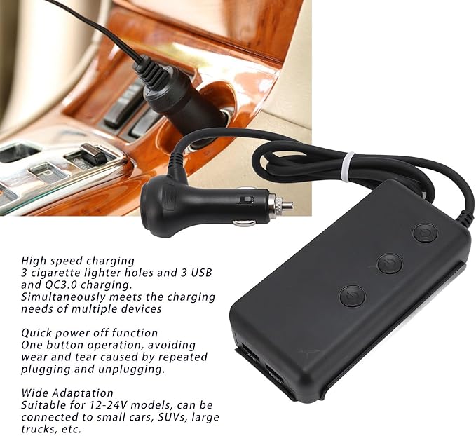 Cigarette Lighter Adapter 3 Socket 3 USB QC3 0 Multifunction Car Cigarette Lighter Splitter Power Adapter Outlet DC 12 24V Protection and Undervoltage ANTI Overload