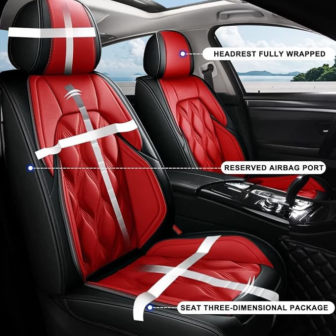 AOMSAZTO Car Seat Cover 2 Front Seat Fit for Mazda 3 2010-2019 Leather Car Seat Cushion Protector Compatible Airbag Waterproof Automotive Seat Covers Black&Red