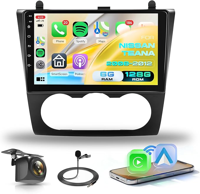 Android Car Radio for Nissan Altima 2008-2012 with Wireless CarPlay Android Auto, Orderich 6G+128G 9” Touchscreen Car Stereo Mirror Link GPS Navigation WiFi Bluetooth FM RDS EQ SWC Backup Camera