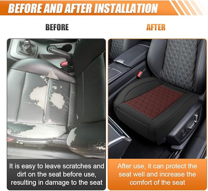 Luxury Faux Leather Car Seat Cover, Anti-Slip Waterproof Universal Front Bottom Seat Protector with Storage Pocket, Triangular Pattern Vehicle Seats Cushion for Sedans, SUVs, Trucks (Black&Red)