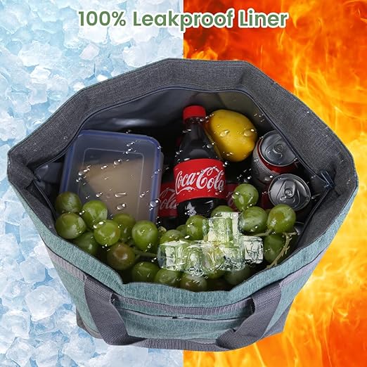 CIVJET Insulated Reusable Tote Bag for Grocery Shopping for Women/Men, Waterproof Cooler Bags for Travel/Beach/Picnic, Pizza/Food Delivery Bag to Keep Food Cold/Hot for Catering (Oxford Cloth, Green)