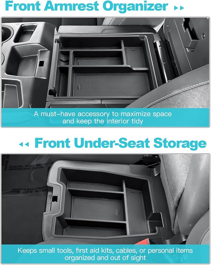 CDEFG 2PCS for Chevy Silverado Sierra Center Console Organizer for 2019-2025 2026 Chevrolet Silverado/GMC Sierra 1500/2020-2026 Silverado Sierra 2500HD 3500HD Accessory(Split-Bench Folding Seat Only)