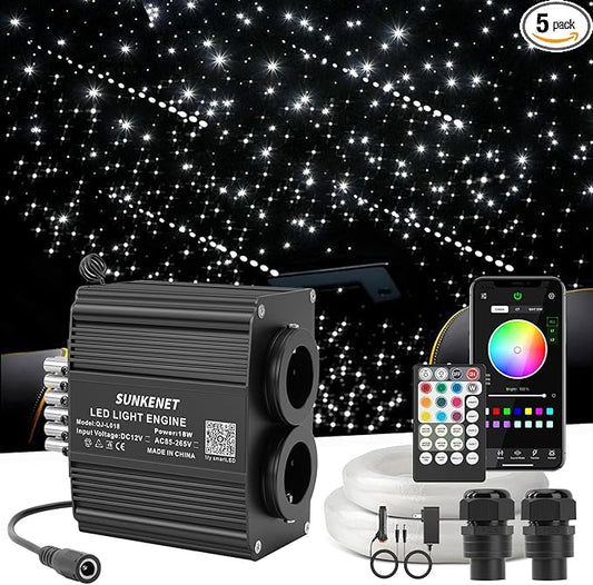 18W Twinkle&Meteor 2 in 1 RGBW Starlight Headliner Kit, 800pcs*0.03in*9.8ft+96pcs Shooting Star Lights for Car/Home Ceiling, Fiber Optic Lights with Bluetooth APP/Remote Control/Music Effect