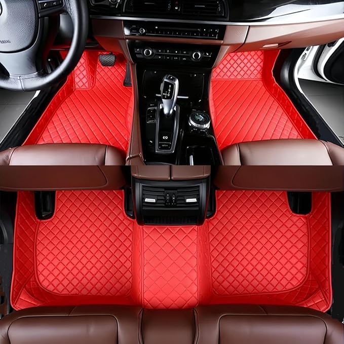 Yaruicar Custom Personalized Floor Mats for Cars Luxury Full Coverage All Car Floor Mats Anti-Slip Leather Car Mat Set Trucks & SUVs Trucks Automotive Floor Mats Liners (All Red)