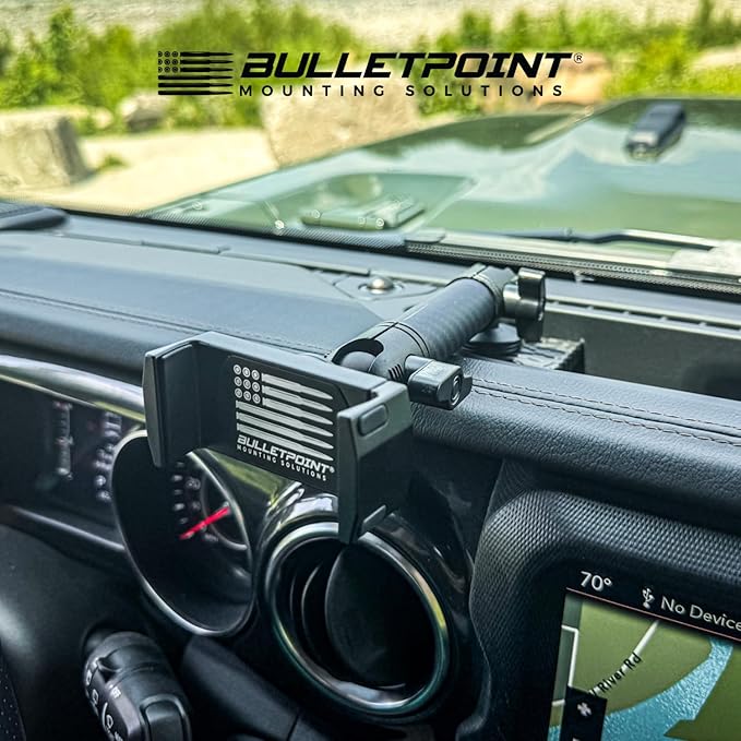 Bulletpoint Dash Mount Cell Phone Holder Compatible with 2018-2023 Jeep Wrangler JL (NOT 4xe) & 2020-2023 Jeep Gladiator Single Ball Mount (Driver Side Spring-Loaded)
