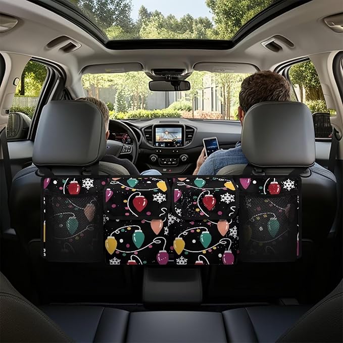 Hanging Car Trunk Organizer, Colorful Light Strips Car Back Seat Storage Bag with 4 Pockets Waterproof Auto Interior Accessories for SUV MPV Sedan Truck Jeep