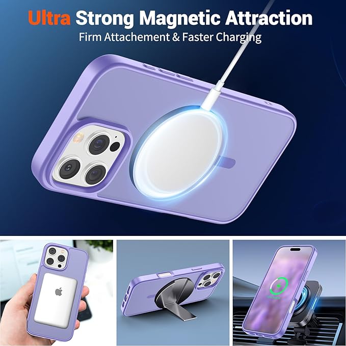 SUPFINE Magnetic for iPhone 16 Pro Case (Compatible with MagSafe) (Military Grade Drop Protection) Slim Translucent Matte Shockproof with Anti-Fingerprint Phone Case,Purple