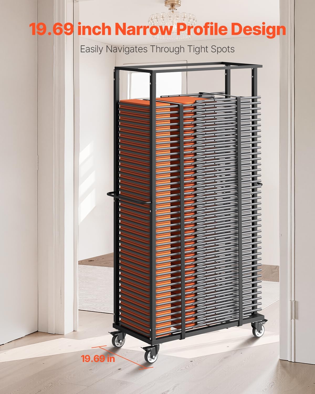 VEVOR Folding Chair Rack, 500 LBS Capacity, Heavy-Duty Chair Cart for 60 Chairs, Metal Chair Storage Dolly Chair Holder with Swivel Casters and Locking Wheels, for Party Event,Hotel,Matte Black