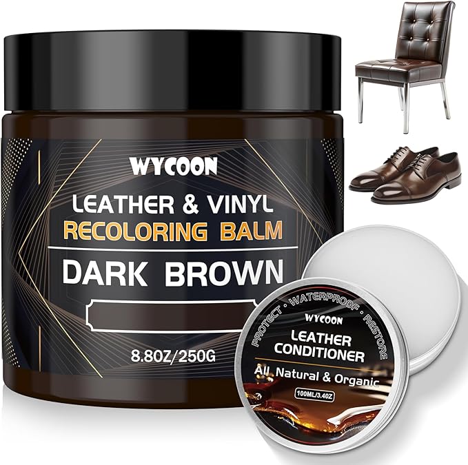 Leather Recoloring Balm with 100ml Mink Oil Conditioner | Dark Brown Repair Kit, Dye & Color Restorer for Furniture, Sofa Car Seats, Bags | Restore Faded & Scratched Surfaces