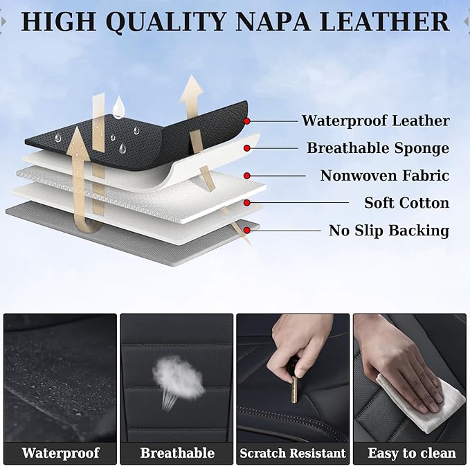 Coverado Seat Covers, Car Seat Covers Front Seats, Car Seat Protector Waterproof, Car Seat Cover, Car Seat Cushion Nappa Leather, Black Seat Covers for Cars Carseat Cover Universal Fit for Most Cars