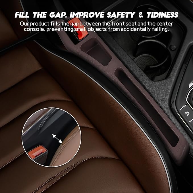 Hovom 2PCS Car Seat Gap Filler Organizer, Multi-purpose Automotive Seat Gap Storage Organizer for Key Phone Card, Auto Seats Crevice Filler Stop Things from Dropping, Car Accessories (Brown)