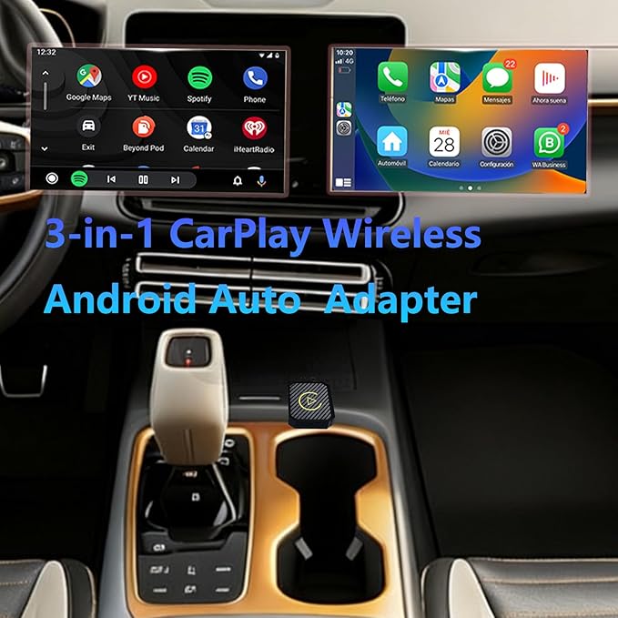 Wireless CarPlay Adapter & Mini Android Auto Adapter 2 in 1 - Multi-User Seamless Connection for Convert Wired to Wireless Car Play Adapter USB-C/USB-A, Compatible with iOS10+, Android 10+ (Black)