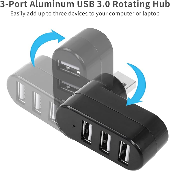 USB 3 Port Expander Splitter YACSEJAO 2PCS 180° Degree Rotatable USB 2.0 1 to 3 Hub for Flash Drive Mobile HDD PC Laptop Notebook and More