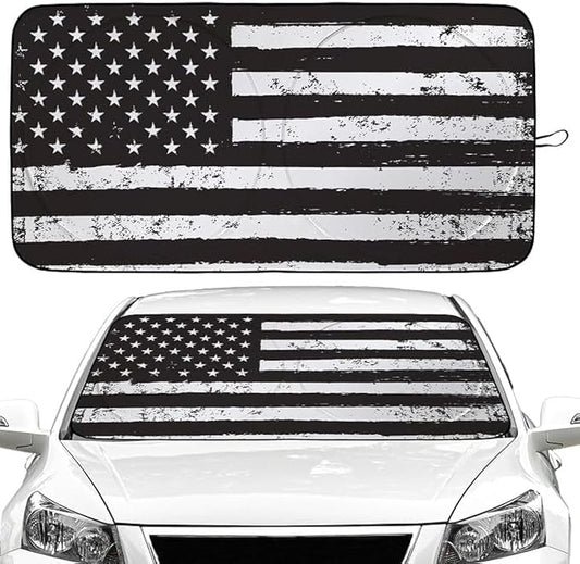 American Flag Car Windshield Sun Shade Foldable Sunshade Front Window Cover Sun Visor Protector Accessories (59x27.5 inches)