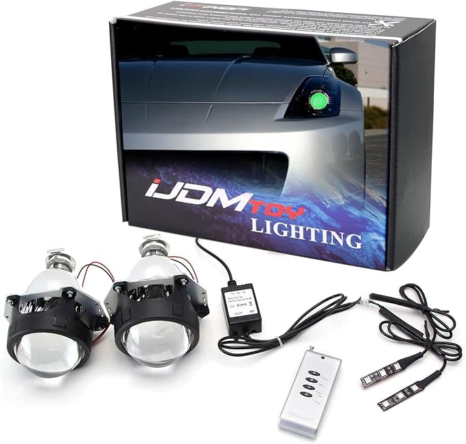 iJDMTOY Mini 3.0-Inch H1 Bi-Xenon Front Lighting Retrofit Projector Lens W/RGB Color-Changing LED Demon Eye Lighting Kit Compatible with Custom Lighting DIY For Off-Road Use Or Show Purpose