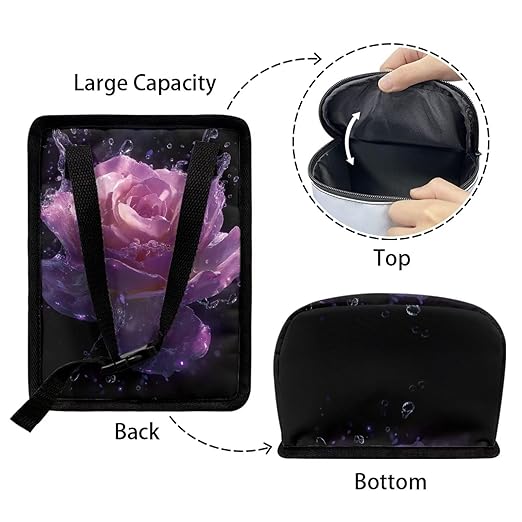 Purple Rose Car Trash Can with Lid, Cute Leakproof Car Trash Garbage Bag Hanging Vehicle Trash Bin Small Portable Automotive Garbage Cans Organizer for Back/Front Seat/Console