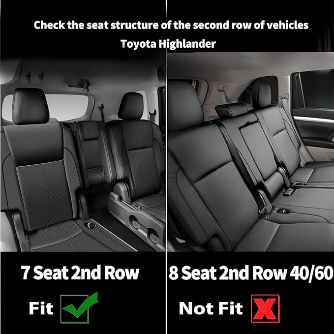 AOMSAZTO Custom Fit Seat Covers for Toyota Highlander 2014-2019 3-Rows 7 Seats, Second Row W/Captain Chairs Full Set Faux Leather Car Seat Cover Black