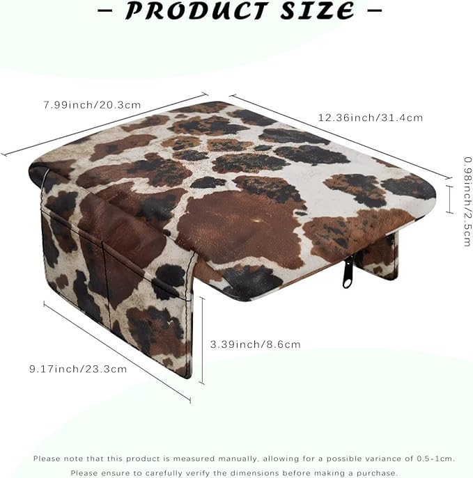 Wanyint Brown Black Cow Print Car Center Console Pad Soft Armrest Cover Protector with Pockets Storage Bag Scratch Resistant Arm Rest Covering Middle Console Pad Auto Decoration