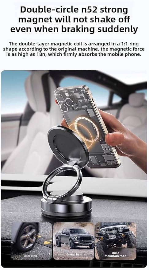 Upgraded adjustable vacuum magnetic car phone holder, strongest suction cup phone holder, 360° foldable car holder, suitable for cars/mirrors/smooth surface, compatible with iPhone and Android (black)