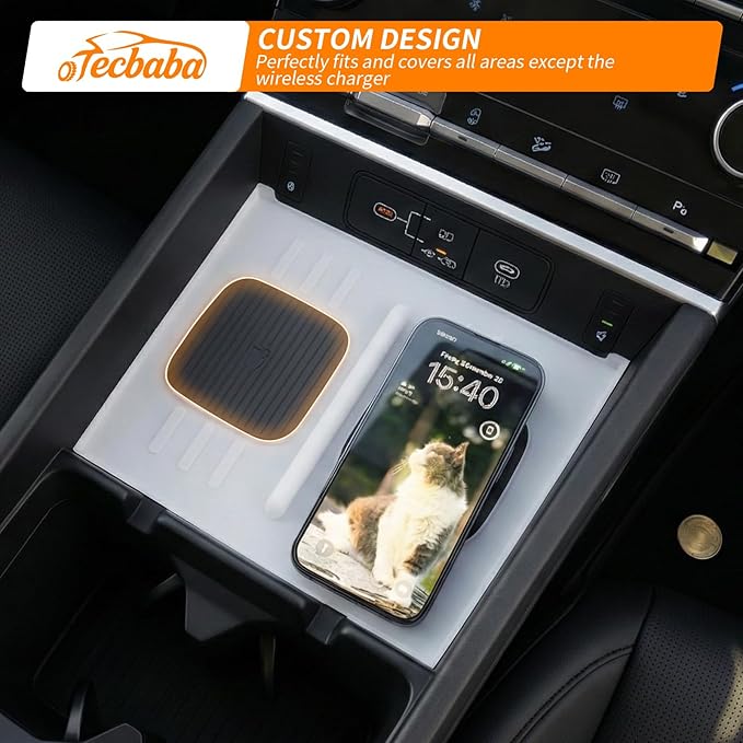 Wireless Charging Mat Compatible with 2024-2026 Hyundai Santa Fe Center Console Anti-Slip Protector Wireless Charging Silicone Pad for 2025 Santa Fe Accessories (White)