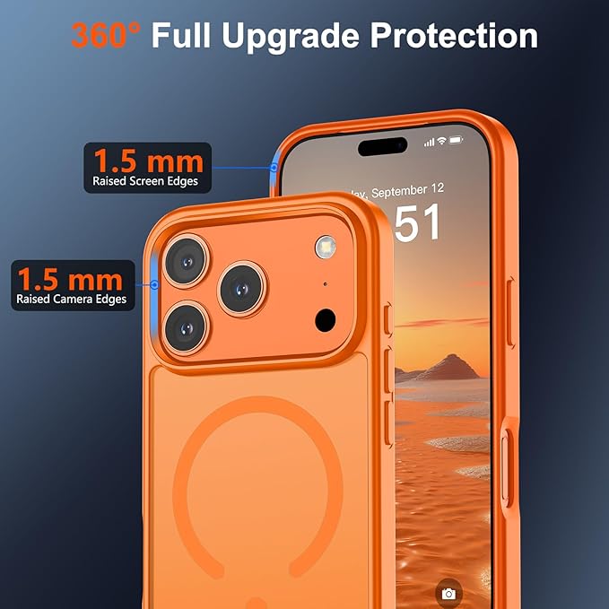SUPFINE Magnetic for iPhone 17 Pro Case with Screen Protector (Compatible with MagSafe)(Military Grade Drop Protection) Translucent Matte Shockproof with Anti-Fingerprint Phone Cover,Starry Orange