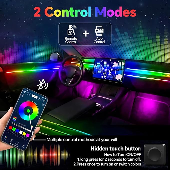 Dream Color Acrylic Interior Car Ambient Light Kit, Bphuny 22 in 1 593 LEDs Fiber Optic Multiple Modes Decoration Atmosphere Lights with Music Dynamic Rainbow Rhythm, RGB Neon Lights for All Cars