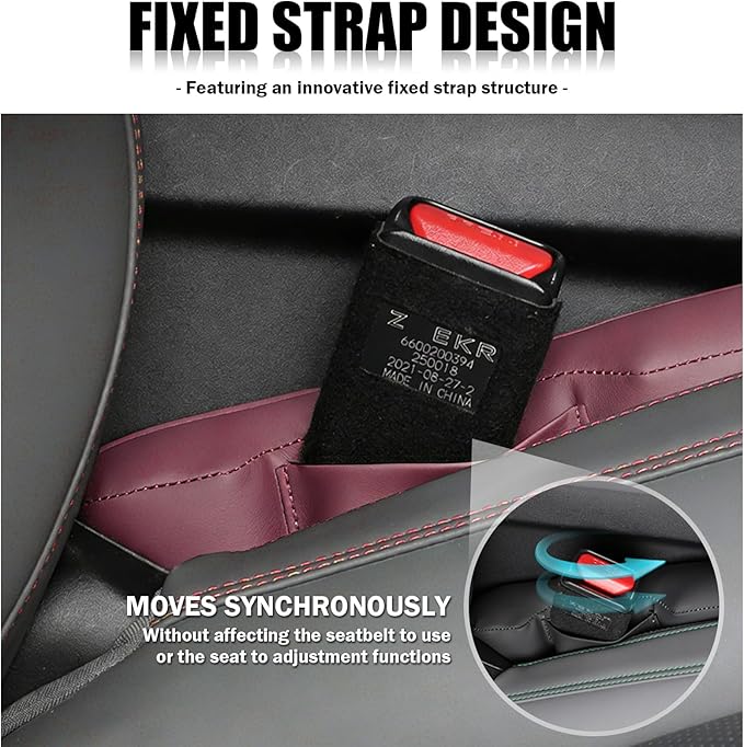 2026 New Car Seat Gap Filler 2 Pack,Leather Seat Gap Filler Strip with Fix Strap to Avoid Items from Falling,Universal Car Seats Gaps Plug Cars Interior Accessories (Burgundy)