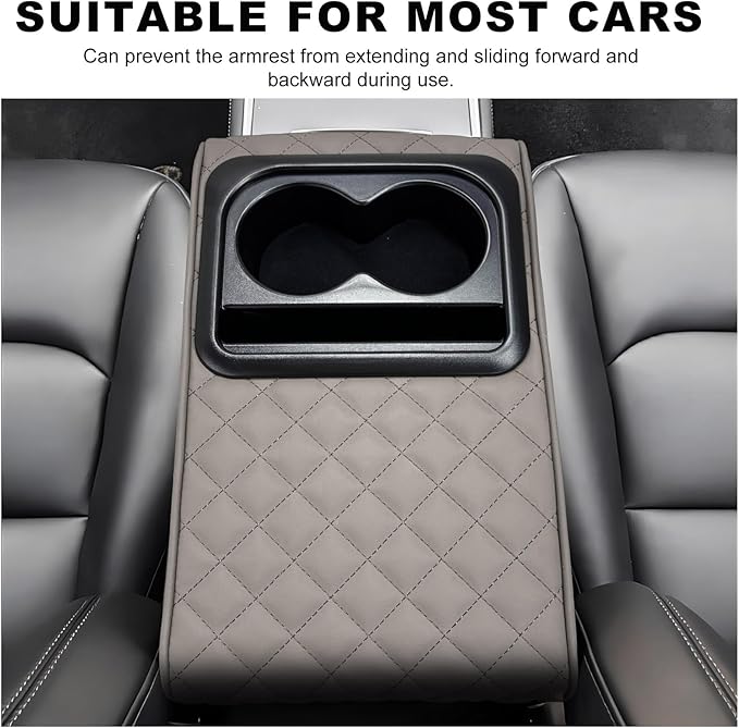 Car Center Console Armrest Pillow, Memory Foam Auto Armrest Box Cover with Cup Holder & Phone Holder, Waterproof Leather Arm Rest Protector Cushion, Interior Car Accessories (Diamond, Gray)