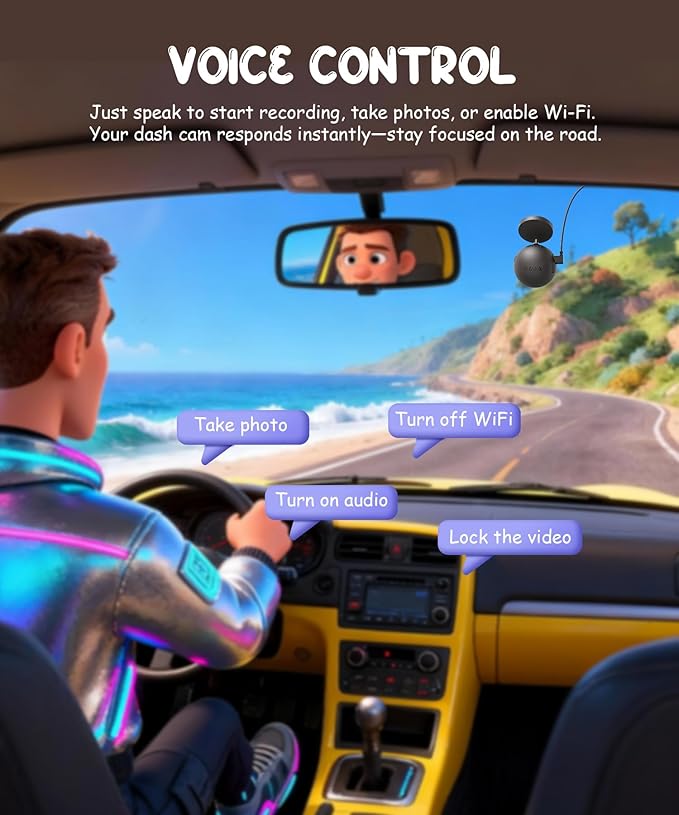 KAWA Dash Cam 2K with Voice Control,Mini Spherical Front Dashcam, 360° Rotatable Mount,32G SD Card,Built-in WiFi and App,G-Sensor,NightEagle Engine, 24H Parking Monitor, Video Recorder for Cars