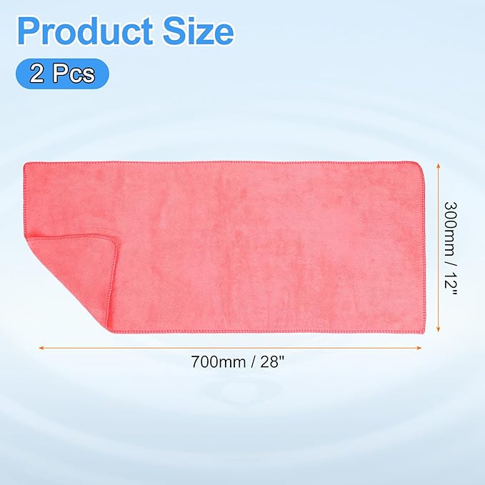 HARFINGTON 2 Pack Microfiber Cleaning Cloth, 28" x 12" Multi-Functional Cleaning Towels Reusable Absorbent Rags for Car Wash Kitchen Household Window Clean, Rose Red